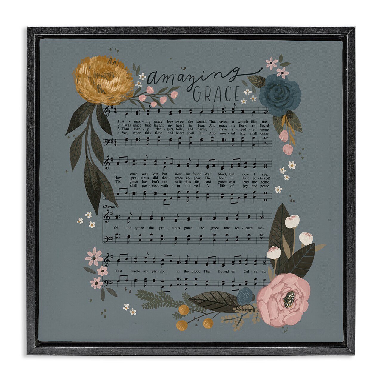 Stupell Industries Amazing Grace Floral Hymn Framed Floater Canvas Wall Art Design by Loni Harris